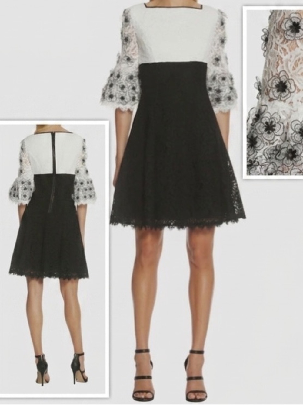 Shani Women Colorblock Fit Flare 3D Floral 3/4 Sleeve Lace Dress US 8/EU 38 $432